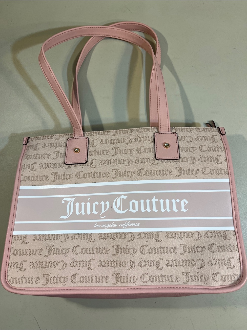Juicy Couture Beige and Pink Logo Tote
